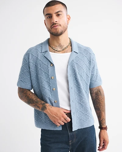 Crochet-Style Button-Through Sweater Polo