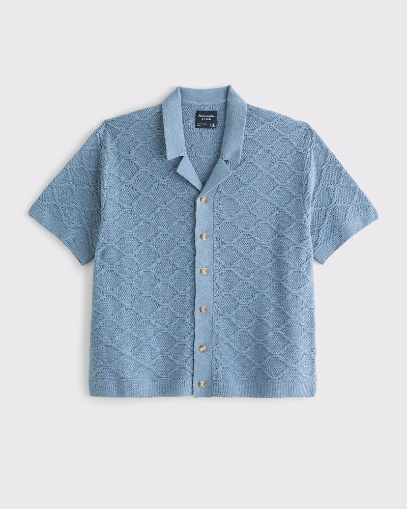 Crochet-Style Button-Through Sweater Polo