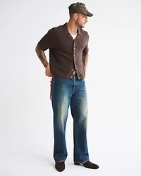 Crochet-Style Button-Through Sweater Polo