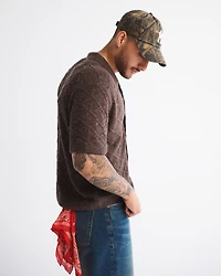 Crochet-Style Button-Through Sweater Polo