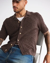 Crochet-Style Button-Through Sweater Polo