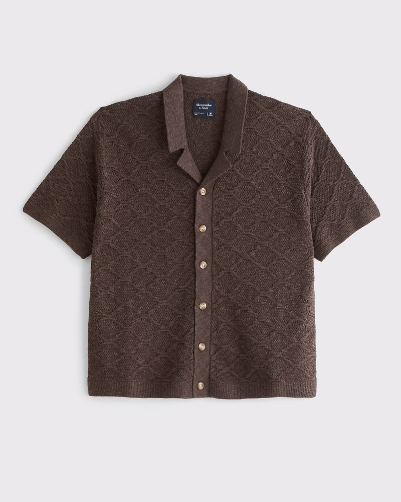Crochet-Style Button-Through Sweater Polo
