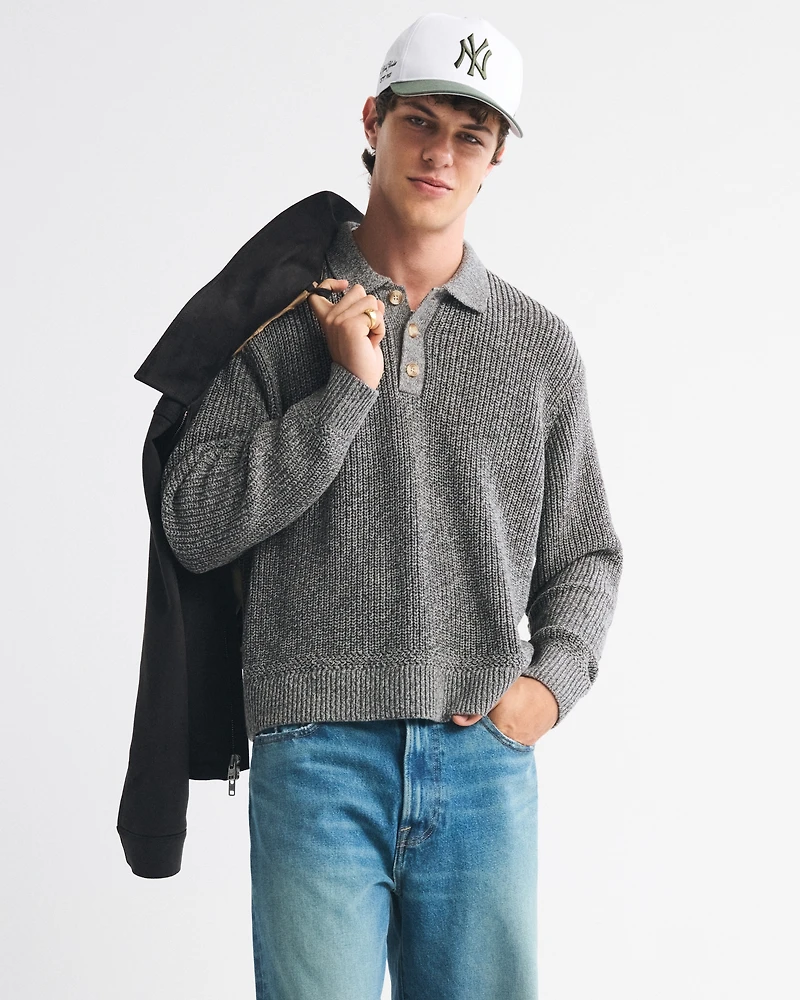 3-Button Collared Sweater