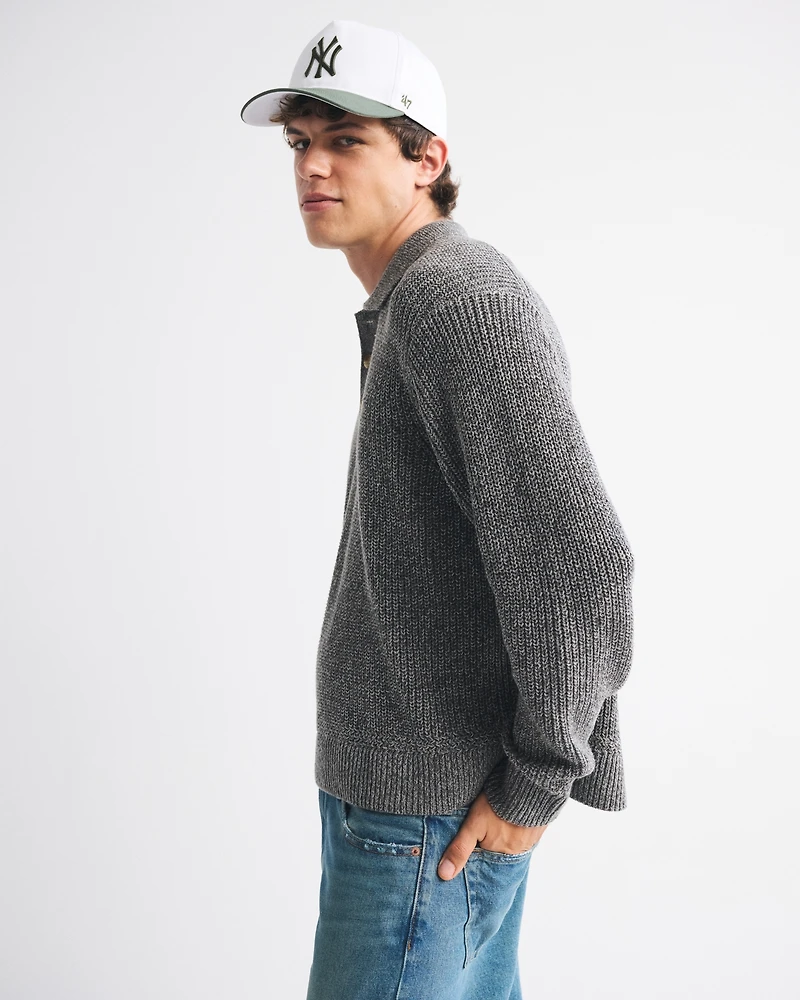 3-Button Collared Sweater