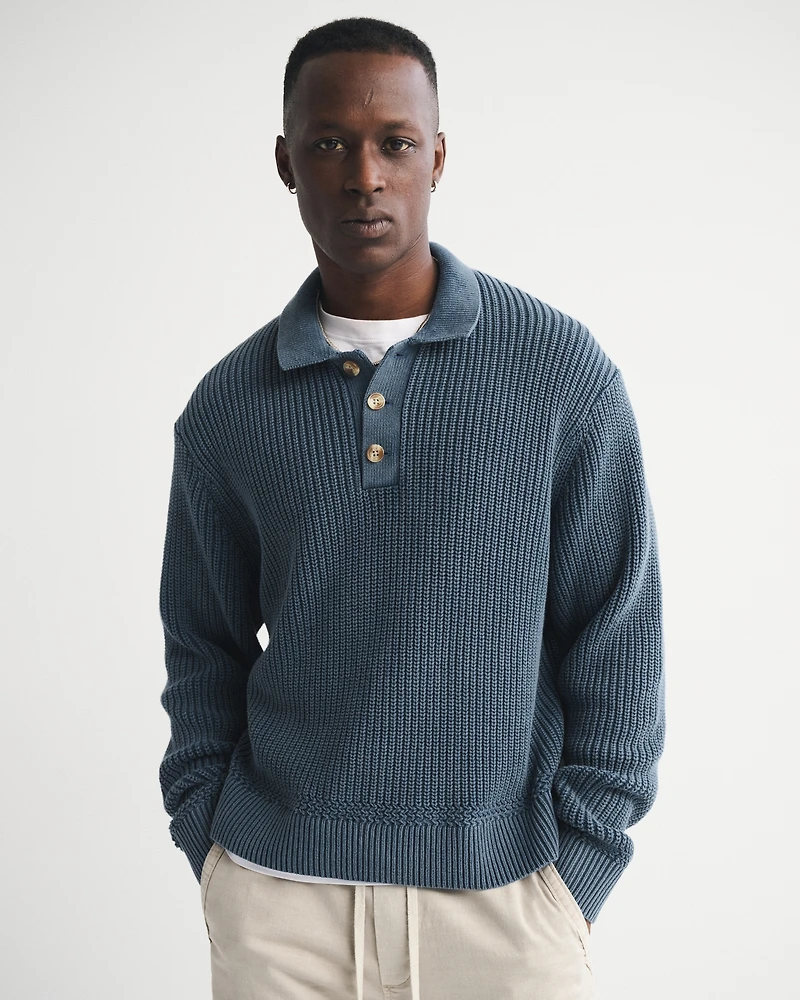 3-Button Collared Sweater