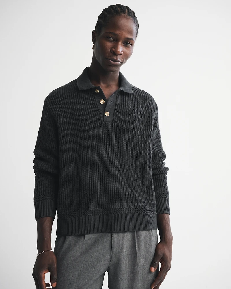 3-Button Collared Sweater