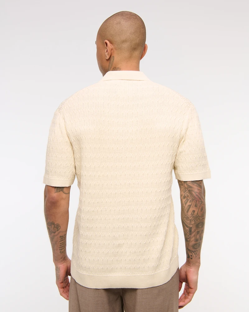 Pima Cotton Cable Johnny Collar Sweater Polo