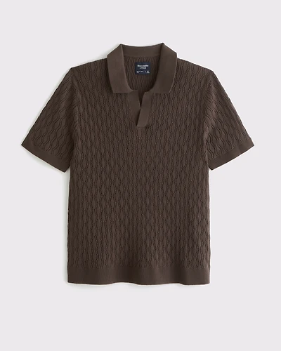 Textured Johnny Collar Sweater Polo