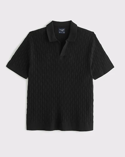 Textured Johnny Collar Sweater Polo