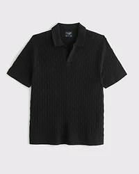 Textured Johnny Collar Sweater Polo