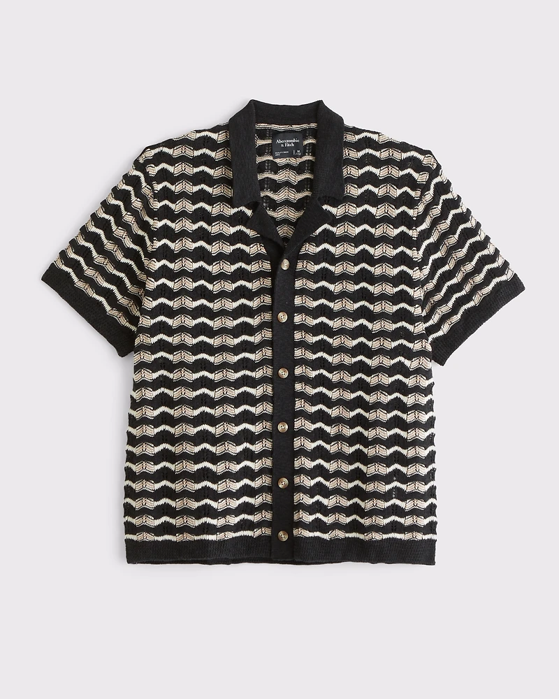 Crochet-Style Button-Through Sweater Polo