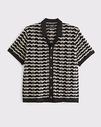 Crochet-Style Button-Through Sweater Polo