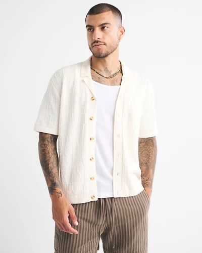 Crocodile Texture Button-Through Sweater Polo