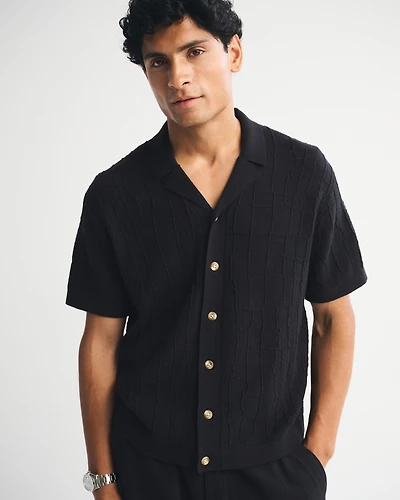 Crocodile Texture Button-Through Sweater Polo