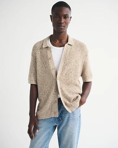 100% Cotton Space-Dye Button-Through Sweater Polo