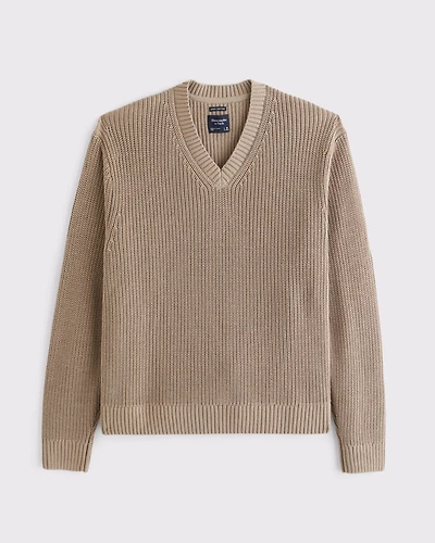 100% Cotton Rib V-Neck Sweater