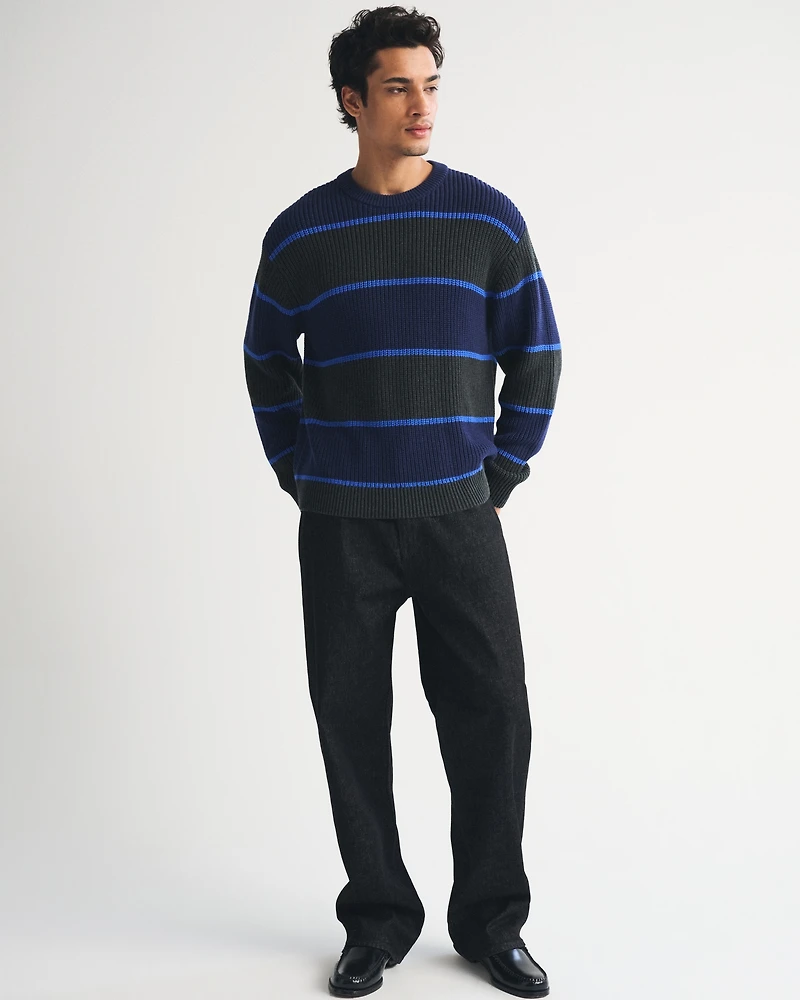 A&F Essential 100% Cotton Striped Crew Sweater