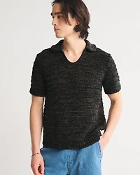 Textural Johnny Collar Sweater Polo