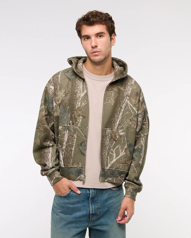 Sudadera con capucha y cremallera básica corta