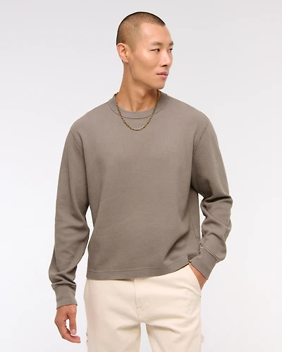 Long-Sleeve Grid Waffle Cropped Tee