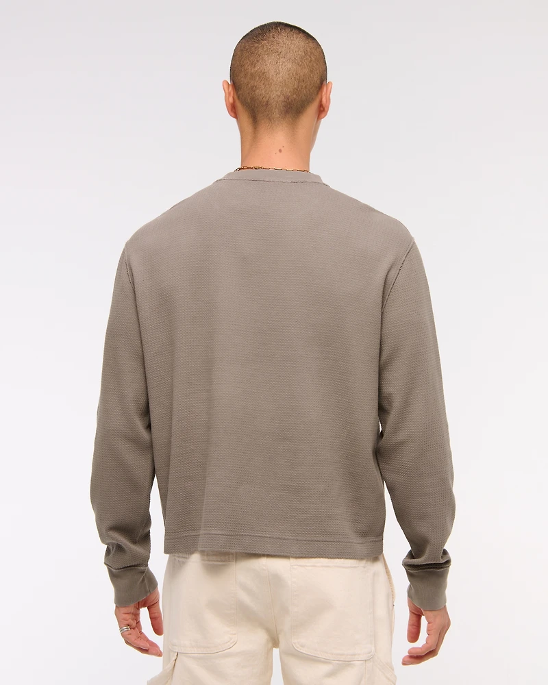 Long-Sleeve Grid Waffle Cropped Tee