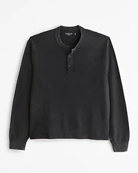 Long-Sleeve Grid Waffle Cropped Henley