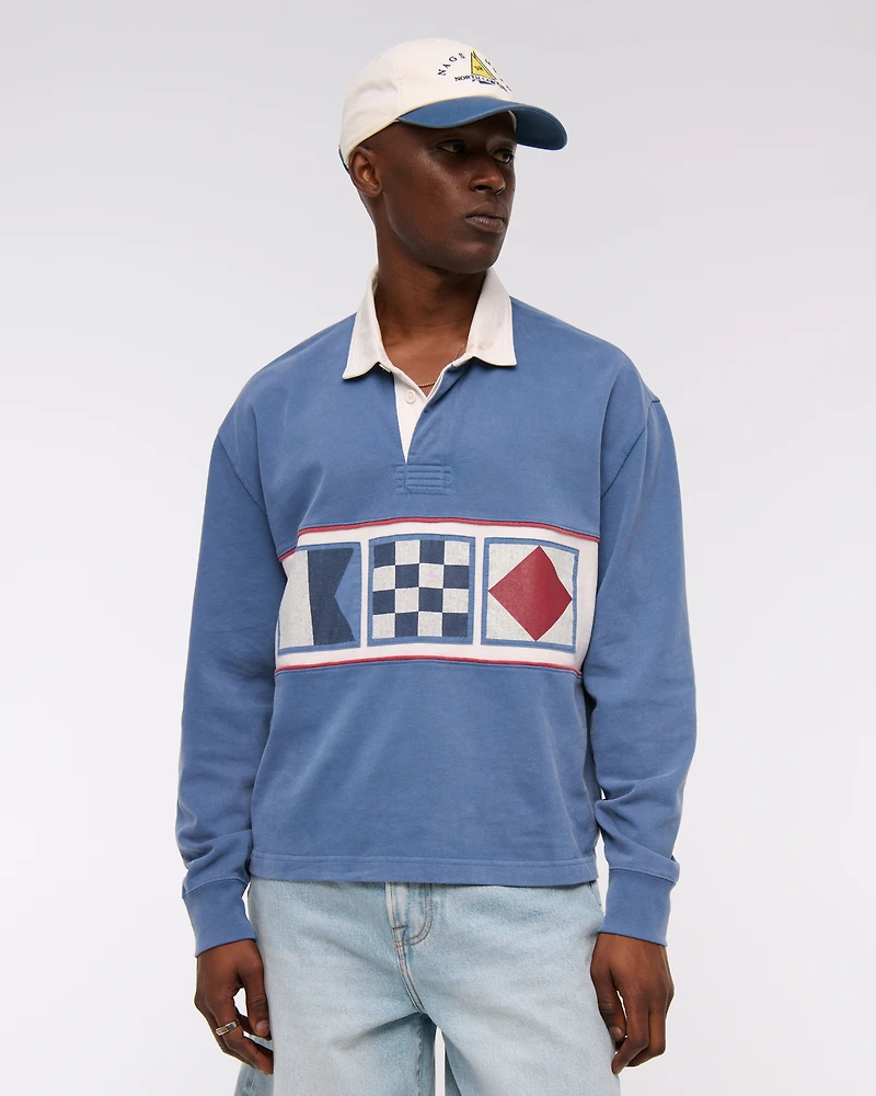 Long-Sleeve Cropped Rugby Polo