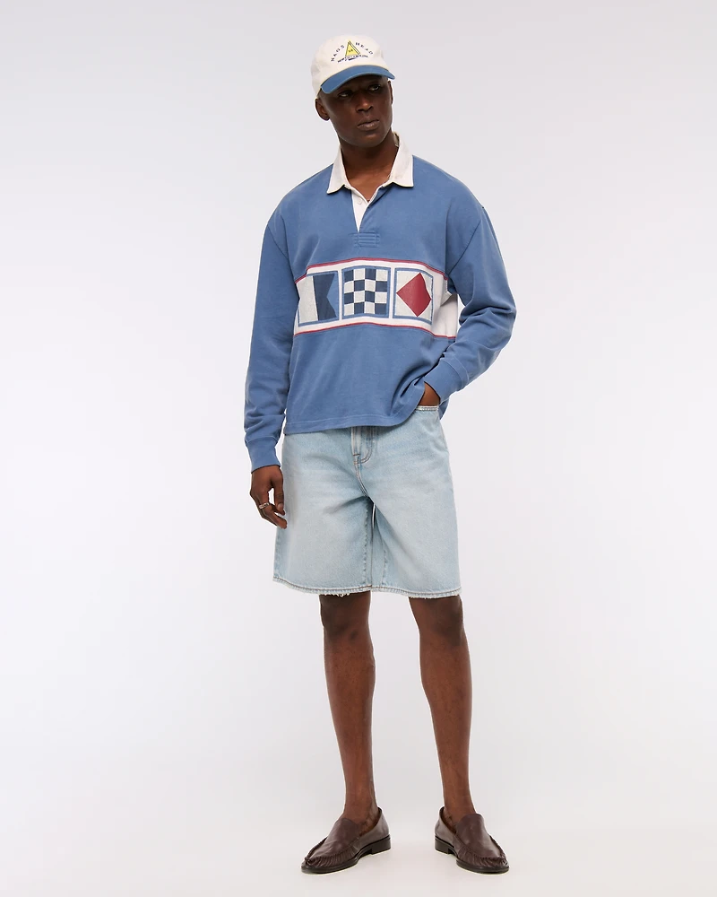 Long-Sleeve Cropped Rugby Polo