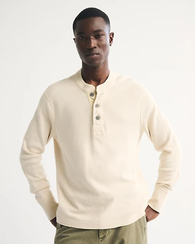 Long-Sleeve Micro-Waffle Henley