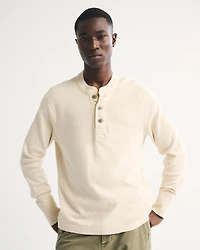 Long-Sleeve Micro-Waffle Henley