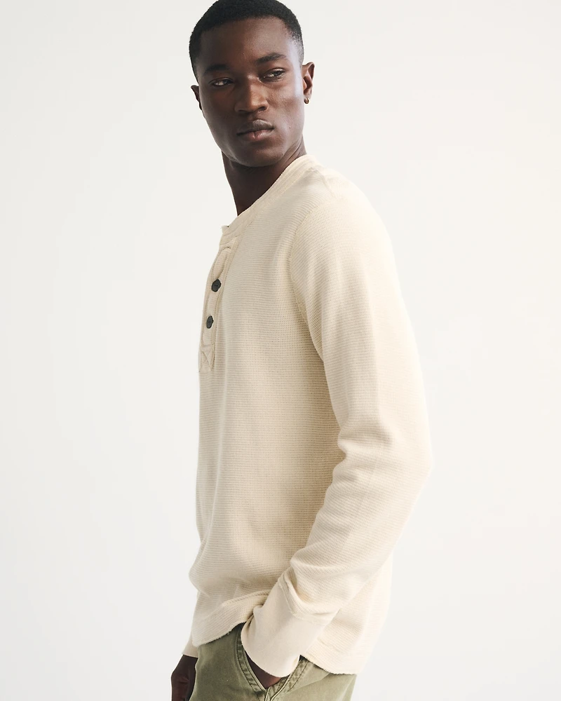 Long-Sleeve Micro-Waffle Henley