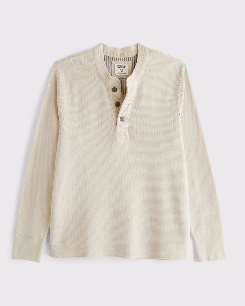 Long-Sleeve Micro-Waffle Henley