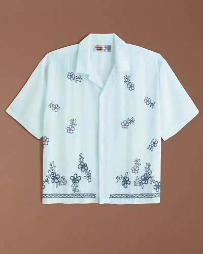 Pride Camp Collar Cropped Sheer Embroidered Shirt