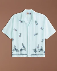 Pride Camp Collar Cropped Sheer Embroidered Shirt