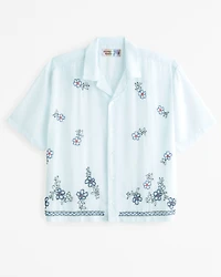 Pride Camp Collar Cropped Sheer Embroidered Shirt