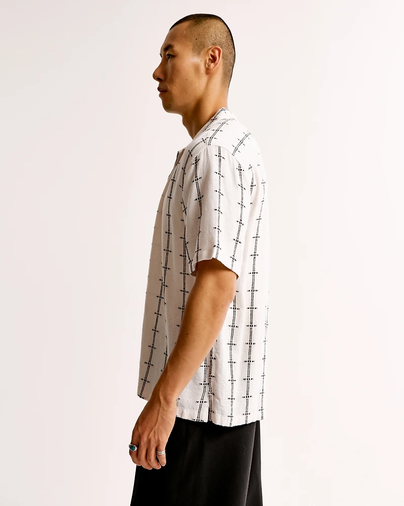 Camp Collar Summer Linen-Blend Embroidered Shirt