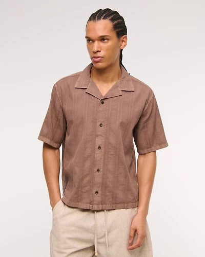 Camp Collar Braided Button-Up Shirt