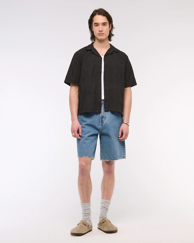 Camp Collar Braided Button-Up Shirt