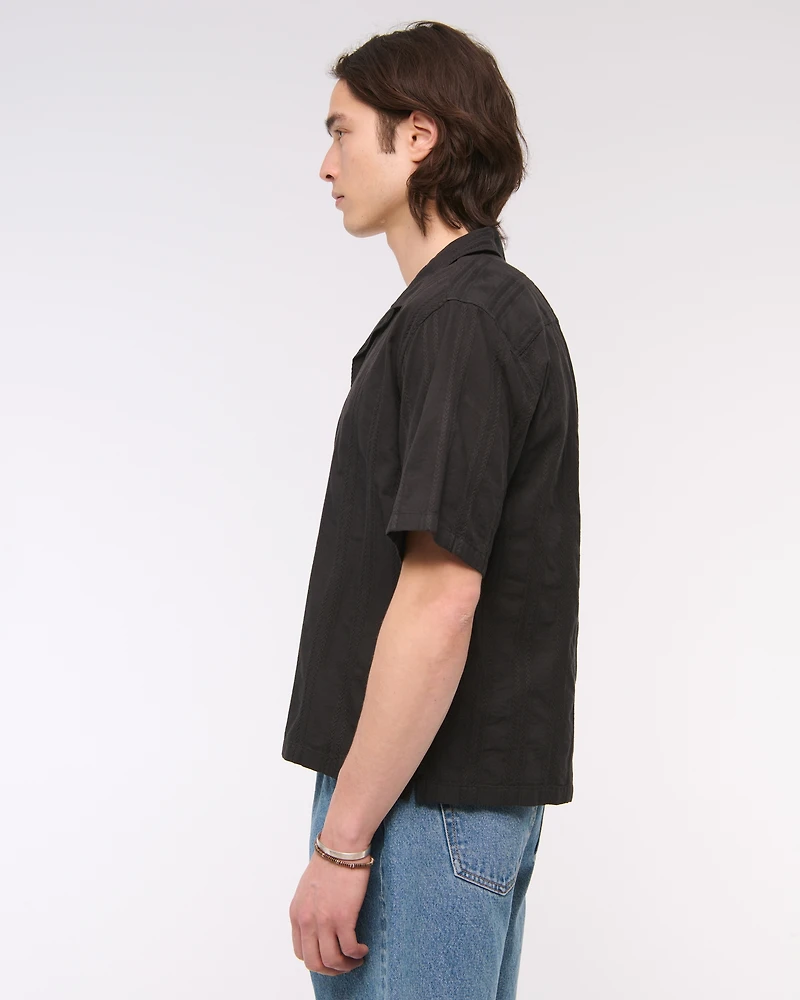 Camp Collar Braided Button-Up Shirt