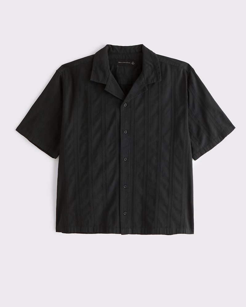 Camp Collar Braided Button-Up Shirt