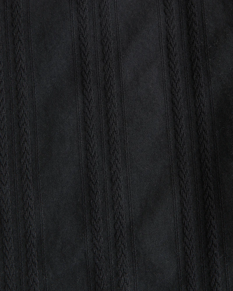 Camp Collar Braided Button-Up Shirt