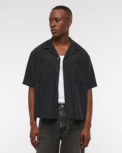 Camp Collar Cropped Cupro Shirt
