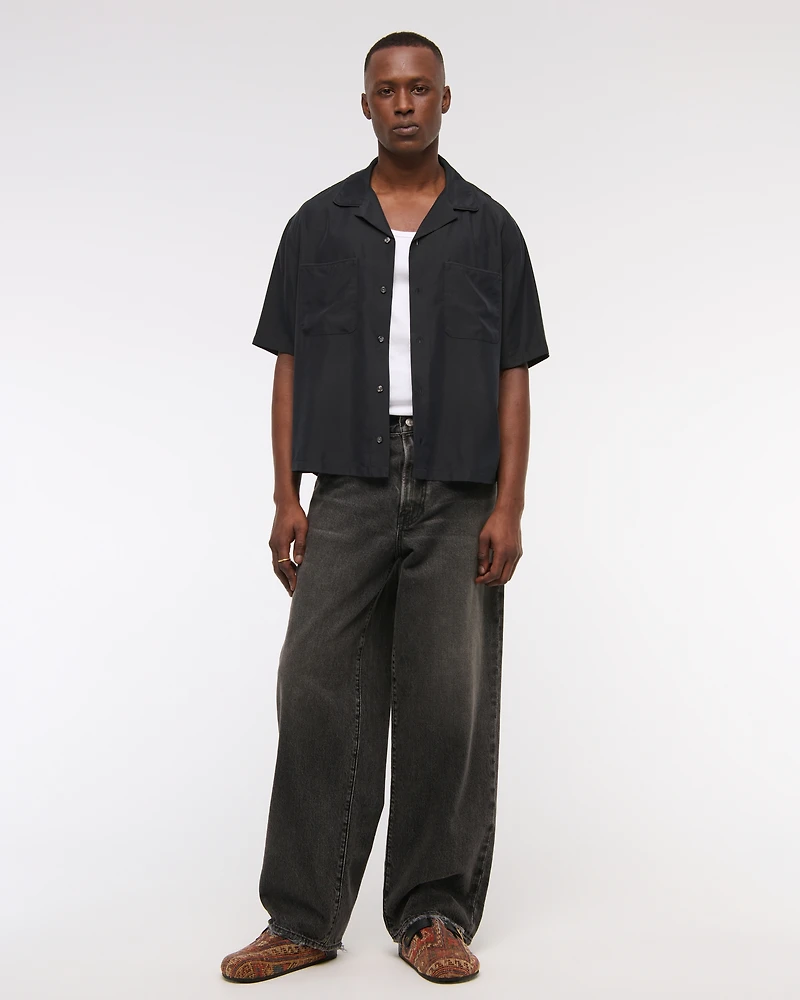 Camp Collar Cropped Cupro Shirt