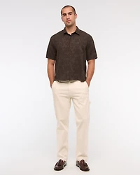 Short-Sleeve Cropped Jacquard Button-Up Shirt