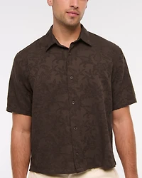 Short-Sleeve Cropped Jacquard Button-Up Shirt