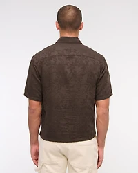 Short-Sleeve Cropped Jacquard Button-Up Shirt