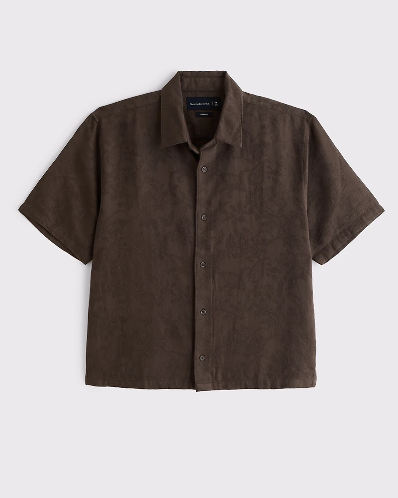 Short-Sleeve Cropped Jacquard Button-Up Shirt