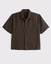 Short-Sleeve Cropped Jacquard Button-Up Shirt
