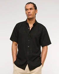 Short-Sleeve Summer Linen-Blend Button-Up Shirt