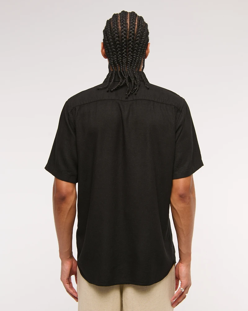 Short-Sleeve Summer Linen-Blend Button-Up Shirt